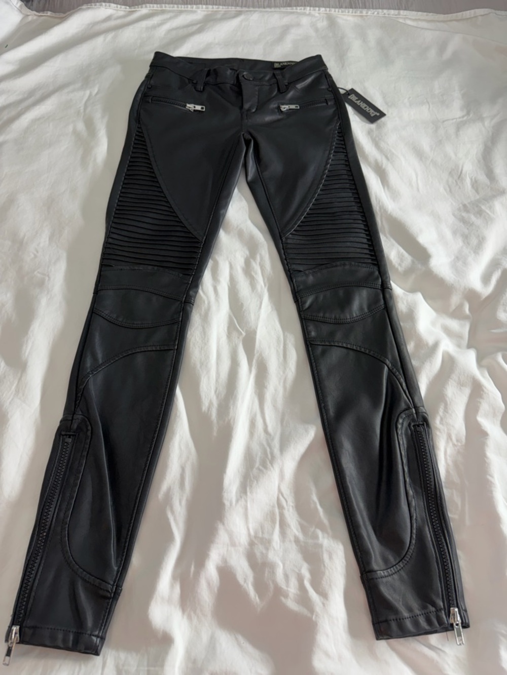 Blank NYC Black Faux Leather Skinny Daddy Soda Skinny Moto Pants Size 23, NWT